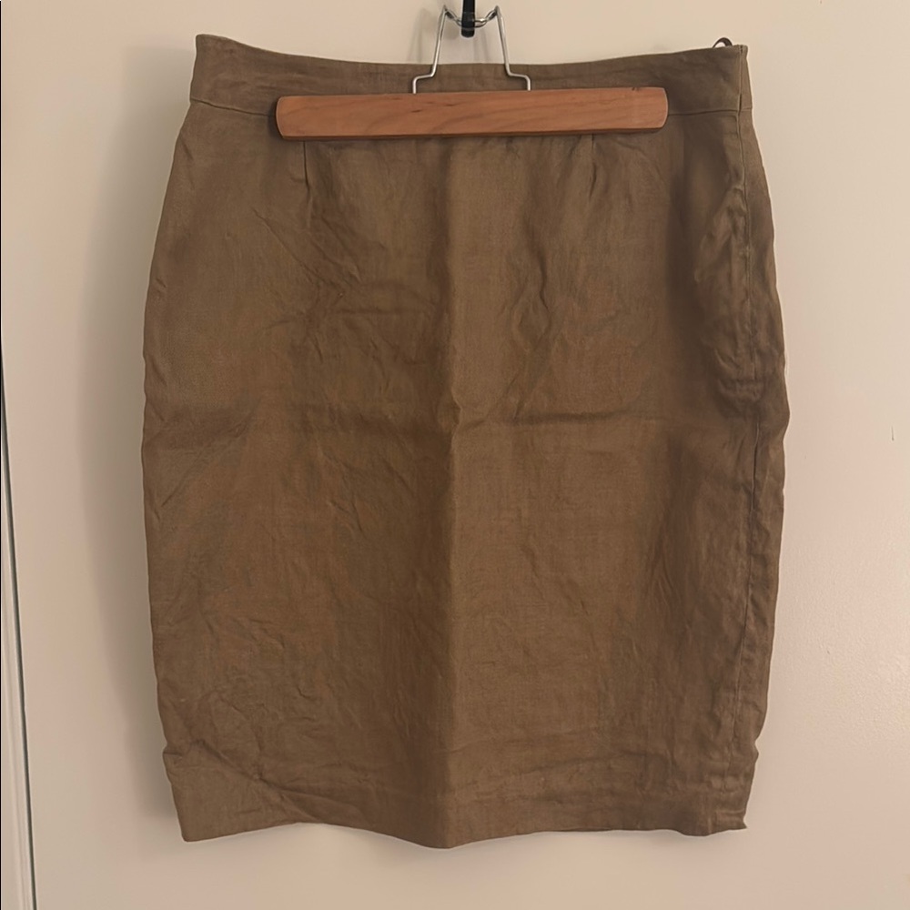 Vintage Tan 100% Linen Pencil Skirt